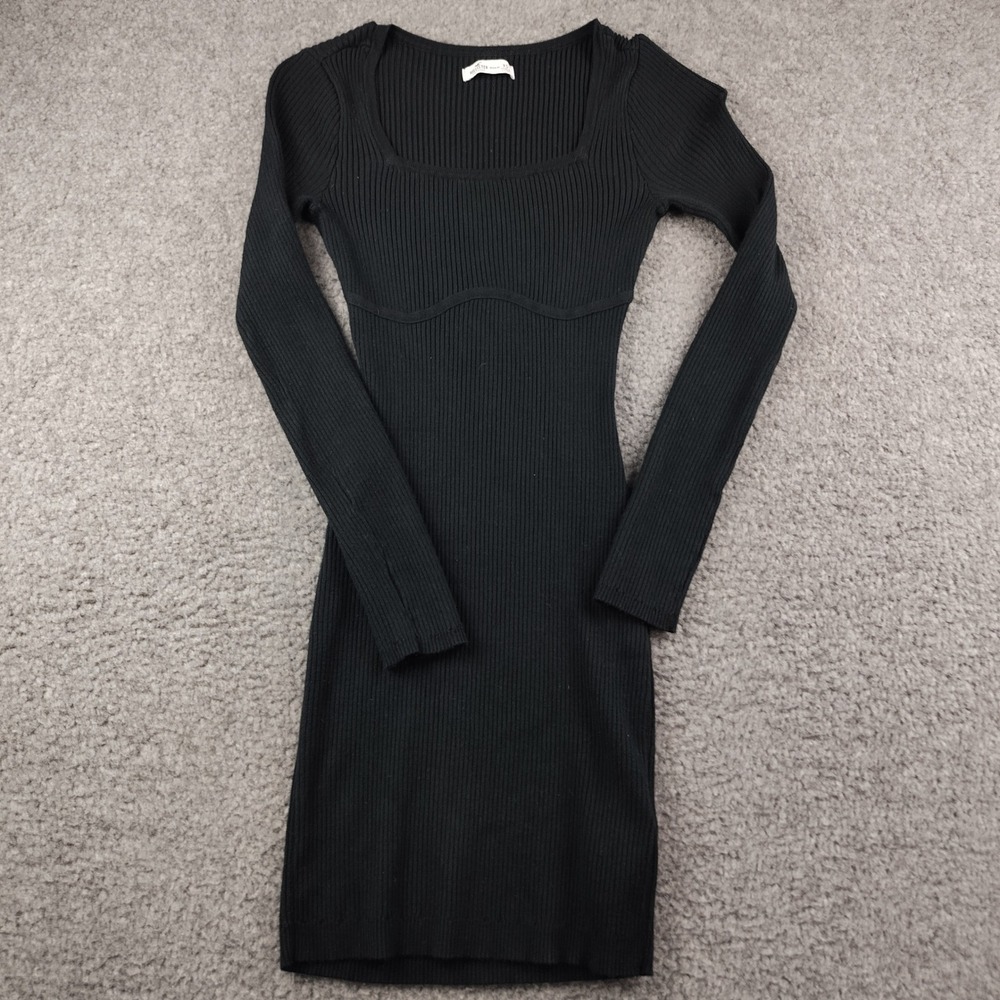 Hollister Mini Dress Black XS Womens Ribbed Long Sleeve Square Neck Stretch